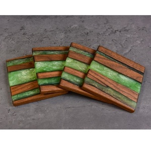 Eco Friendly Acacia Wooden Coasters With Epoxy Resin Eco-Friendly Non Slip Heat Resistant <b>Table</b> Mats for Home <b>Bar</b> At Best price - Product Image 5