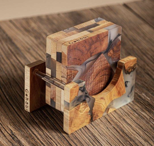 Ensemble de sous-verres modernes en bois faits à la main avec résine époxy, décoration artistique pour table basse, tapis et supports pour boissons pour la décoration de table - Product Image 2