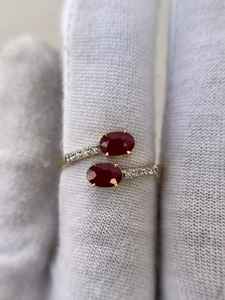 แหวนทับทิมสองเม็ด แหวนแต่งงานทับทิมธรรมชาติ เงินแท้ 925 ชุบทอง 14K แหวนหมั้น แหวนวันครบรอบ แหวนเจ้าสาว - Product Image 6