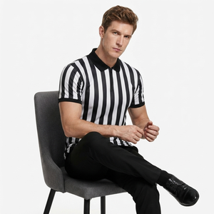 Camiseta de Fútbol para Hombre, a Rayas Blancas y Negras, Manga Corta, Cuello con Cremallera, Tejido de Poliéster que Absorbe la Humedad - Product Image 3