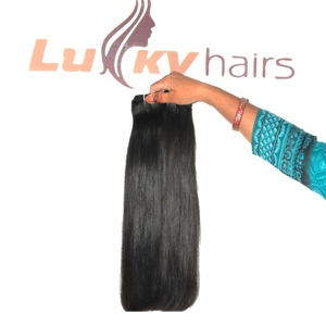 Extensions de cheveux humains indiens 100% naturels, noirs, soyeux, coupés droit, 100g, double trame machine, vierges Remy, lisses, pointes pleines - Product Image 2
