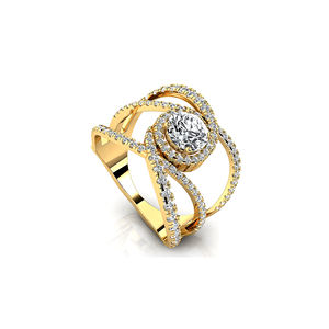 Bague unisexe de luxe en or 14 carats avec diamant de laboratoire taillé de 1 carat (6,5 mm), certifié IGI, design croisé unique, bijoux fins - Product Image 1