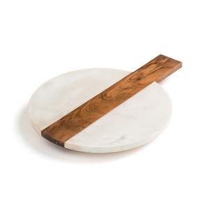 Tabla de cortar premium de mármol y madera para cocina, para cortar verduras, frutas y carne, elegante tabla de madera y piedra natural. - Product Image 5