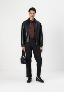 Chaqueta Bomber de Cuero Vacuno Negro para Hombre, Cuello Camisero, Cierre de Cremallera, Corte Regular, Estilo Casual para Otoño, Color Sólido - Product Image 3