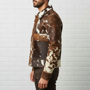Chaqueta de Cuero Vacuno con Estampado Animal, Cuello Camisero, Manga Larga, Abrigo Casual Cálido para Invierno - Product Image 2