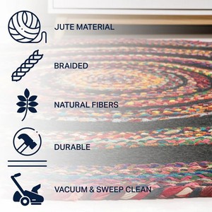 Tapis rond bohème en jute tressé, motif abstrait multicolore, fait main, à poils plats, pour la décoration du salon - Product Image 4