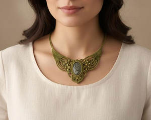 สร้อยคอไข่มุกเทียมลายดอกไม้สไตล์มินิมอลสำหรับงานปาร์ตี้ ประดับด้วยพลอยสีเขียวธรรมชาติ งานแฮนด์เมดสไตล์ชนเผ่า - Product Image 5
