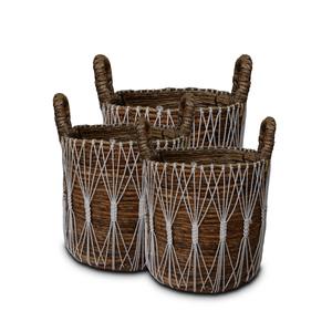 Juego de 3 Cestas de Almacenamiento de Macramé Tejido Gubuk Bali, Diseño Ovalado Moderno con Asa para Ropa y Lavandería - Product Image 1