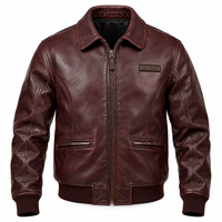 Blouson Aviateur A2 en Cuir de Vachette Véritable pour Homme, Couleur Rouge Vin, Col Rabattable, Fermeture Éclair, Bas Élastique, Vêtement d'Hiver, Fournisseur en Gros