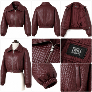 Women's New Fashion Long Sleeve Stand Leopard PU Leather Biker Jacket Solid Color Turn-down Collar <b>Zipper</b> Casual for Spring - Product Image 6