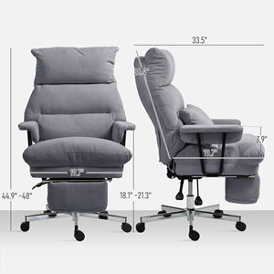 Silla de Oficina Ejecutiva Gris, Respaldo Alto Reclinable, Acolchada, con Soporte Lumbar y Reposapiés - Product Image 3