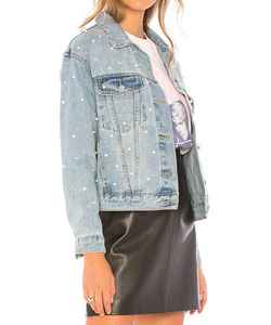 เสื้อแจ็คเก็ตยีนส์ผู้หญิงแบบกำหนดเอง เสื้อแจ็คเก็ตยีนส์ประดับมุก แขนยาว เสื้อโค้ทยีนส์และแจ็คเก็ตผู้หญิง - Product Image 4