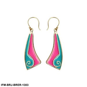Pendientes de latón artesanales con esmalte vibrante rosa y azul, regalo moderno hecho a mano para la elegancia atemporal de la mujer, flores en plena floración - Product Image 1