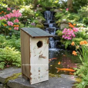 Nichoir pour oiseaux en bois recyclé, fait main, durable, en forme de bateau, couleur bois vieilli, cage à oiseaux originale, pour petits oiseaux d'extérieur - Product Image 2