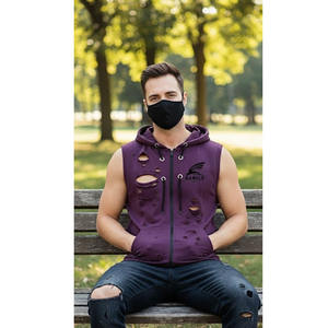 Sudadera con capucha sin mangas con cremallera de alta calidad para hombre, sudadera con capucha multicolor personalizada con cremallera, sudaderas y sudaderas con capucha básicas para hombre, mezcla de algodón - Product Image 1