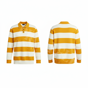 Camiseta Polo a Rayas con Diseño de Logotipo Personalizado, Camiseta de Manga Larga Estilo Rugby de Algodón para Ropa Deportiva Informal, Camisetas de Tallas Grandes - Product Image 6