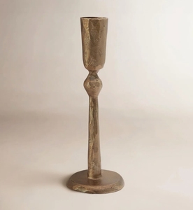 Handcrafted <b>Antique</b> <b>Brass</b> Taper Candle Holder with Hammered Texture and Sculptural Stem for Elegant Vintage Tabletop Decor - Product Image 1