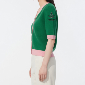 Alfa Personalizada para Mujeres |   Kapa |   Suéter de Punto para Mujer, Cuello en V, Color Verde y Rosa, Marca Alpha Sweaters Sorority, Manga Larga - Product Image 3