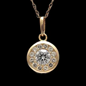 Moissanite Brilliant Cut Pendant Necklace 925 Sterling <b>Silver</b> Gold Plated Halo Diamond Style Jewelry Women Tishya Diamond 4 Gram - Product Image 6