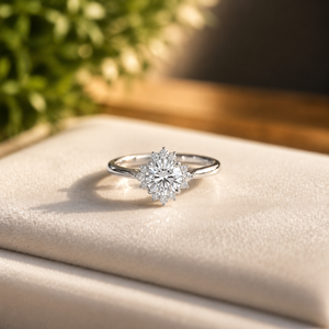 Bague de mariage solitaire en diamant rond brillant, or rose vermeil 10K, cadeau fête des mères, bague de fiançailles halo en moissanite - Product Image 4
