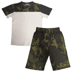 Kids Two <b>Colour</b> Block Top & Shorts <b>Set</b> Camo Green Summer Wear Girls Boys 5-13 - Product Image 4