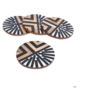 Handcrafted Wooden Round Drink Coasters (<b>Set</b> of <b>6</b>) With Decorative Holder Tabletop Coasters <b>for</b> Tea Coffee Cups. - Product Image 1
