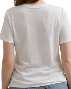 Camiseta Blanca Personalizada para Mujer con Estampado Floral Azul, de Algodón Suave, Manga Corta, Estilo Casual, Holgada, para Verano - Product Image 2