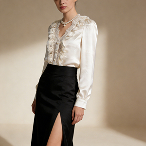 Ventes flash sur Temu |   Chemise élégante pour femmes à col en V, à volants et à dentelle, à manches longues, boutonnée, décontractée, pour les occasions spéciales, le bureau ou les sorties - Product Image 4