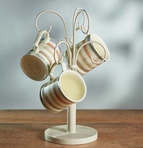 Vintage White Iron <b>Mug</b> <b>Tree</b> Holder Stand With Curved Hooks Freestanding Coffee Cup Hanging Storage Rack Decorative Kitchen Racks - Product Image 1