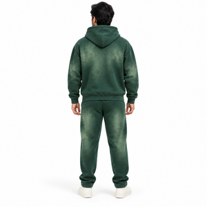 Ensemble de survêtement en molleton délavé pour homme, couleur unie, manches longues, décontracté, 100 % coton, respirant, écologique - Product Image 3