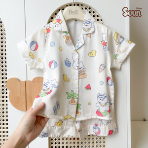 SeunKids Kids Latin <b>Silk</b> Short Sleeve Shorts Sleepwear Soft Breathable Pajama Outfit Boys Girls Vietnam - Product Image 6