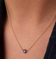 Collier pendentif minimaliste en or massif 14K 18K avec diamant naturel taille ronde et saphir bleu, design fleur en diamant de laboratoire