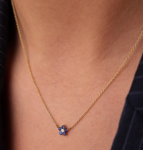 Collar con Colgante Minimalista de Diamante Natural de Corte Redondo y Zafiro Azul, Oro Sólido de 14K, Colgante con Diseño de Flor de Diamante Cultivado en Laboratorio - Product Image 5