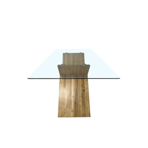 Mesa de Centro Pequeña Moderna de Madera Maciza con Tapa de Vidrio Ovalada, Estilo Arquitectónico, de Doble Capa, para Sala de Estar o Comedor - Product Image 1
