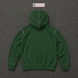 Sweat-shirt à capuche zippé vert oversize pour homme, style streetwear, épaules tombantes, surpiqûres contrastées, décontracté, avec cordon de serrage - Product Image 6