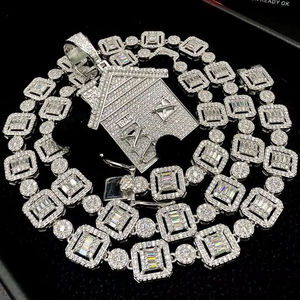 925 <b>Sterling</b> <b>Silver</b> Moissanite Baguette Cut Freshwater <b>Pearl</b> Cuban Link Chain Unisex Hip Hop Fine Jewelry Everyday Party Wear - Product Image 1