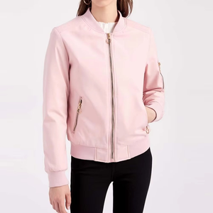 Women's Pink Bomber Jacket <b>Blush</b> Flight Coat Quilted Shoulder Padded Windbreaker Zip Up Fashion Outwear Casual Pastel Coat - Product Image 5