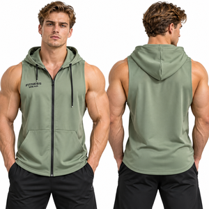 Sudadera con Capucha sin Mangas para Hombre, con Cierre, Logotipo Personalizado Impreso, Transpirable, para Fitness y Entrenamiento, 100% Poliéster, Primavera - Product Image 2