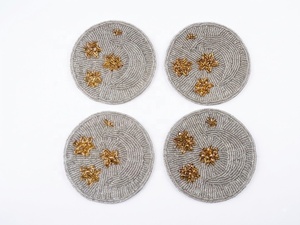 Star Design Glass Beads <b>Coaster</b> Set of 4 Hand Embroidery Tea Coffee Mug <b>Coaster</b> Dining Table Use Home Festive Occasion <b>Coaster</b> - Product Image 1