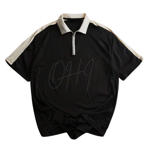 Camiseta Deportiva Casual para Hombre, Negra, de Manga Corta, con Paneles en Contraste, Transpirable, Ecológica, de Secado Rápido y Corte Holgado - Product Image 1