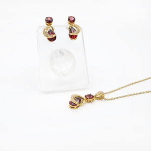 925 Sterling Silver Natural Pink <b>Garnet</b> Pendant & <b>Earring</b> Set Gold Plated OEM ODM Fine Jewelry - Product Image 3