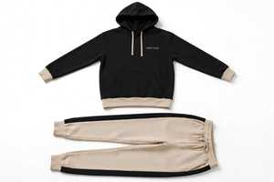 Ensemble de survêtement unisexe en polaire écologique avec capuche et pantalon de jogging, noir et beige, coupe décontractée, logo lettré, hiver - Product Image 3
