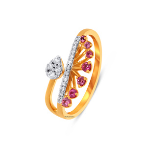 Bague florale en pierres précieuses roses inspirée de la nature pour femmes avec accent diamant, or 10K 14K 18K et argent 925 935, bijoux fins - Product Image 3