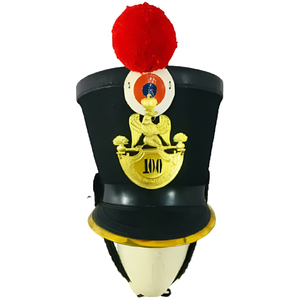 Casco Shako Napoleónico Genérico Negro de Cuero Vacuno con Logotipo Metálico, Transpirable, para Todas las Estaciones, para Bandas de Marcha y Reenactaciones - Product Image 1