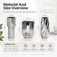 Vase à fleurs en céramique argenté électroplaqué, design côtelé, pour décoration de table de salon, vente en gros, OEM ODM