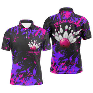 เสื้อโบว์ลิ่งทรงสปอร์ตแบบถักลายพิมพ์ดิจิทัลออกแบบใหม่สำหรับผู้ชาย ผ้าโพลีเอสเตอร์ 100% ระบายอากาศได้ดี แห้งเร็ว คอสูง ทรงปกติ - Product Image 1