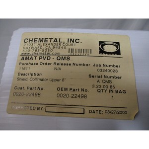 AMAT 0020-22498 SHIELD, COLLIMATOR UPPER 8, 112387 - Equipo y piezas de semiconductores de confianza de la marca global Legacy - Product Image 6