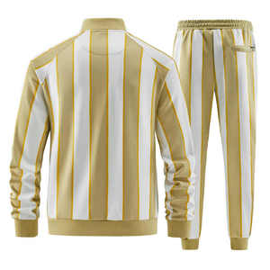 Ensemble de survêtement pour homme couleur moutarde avec sweat-shirt à col rond et poches latérales, pantalon à cordon de serrage, style décontracté pour l'automne - Product Image 2