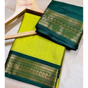 Tissage de soie douce le plus choisi ZARI BORDER WORK SAREE AVEC CHEMISIER NON COUDU CITRON - Product Image 1
