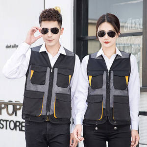 Chaleco de Trabajo Unisex de Alta Visibilidad, Reflectante, de Malla de Poliéster Transpirable, con Múltiples Bolsillos, Negro con Ribete Amarillo, Uniforme de Seguridad - Product Image 1